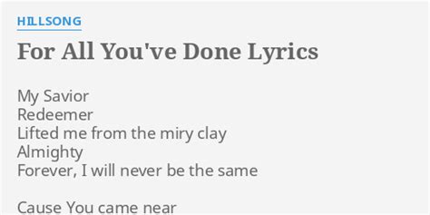 for all you've done lyrics hillsong